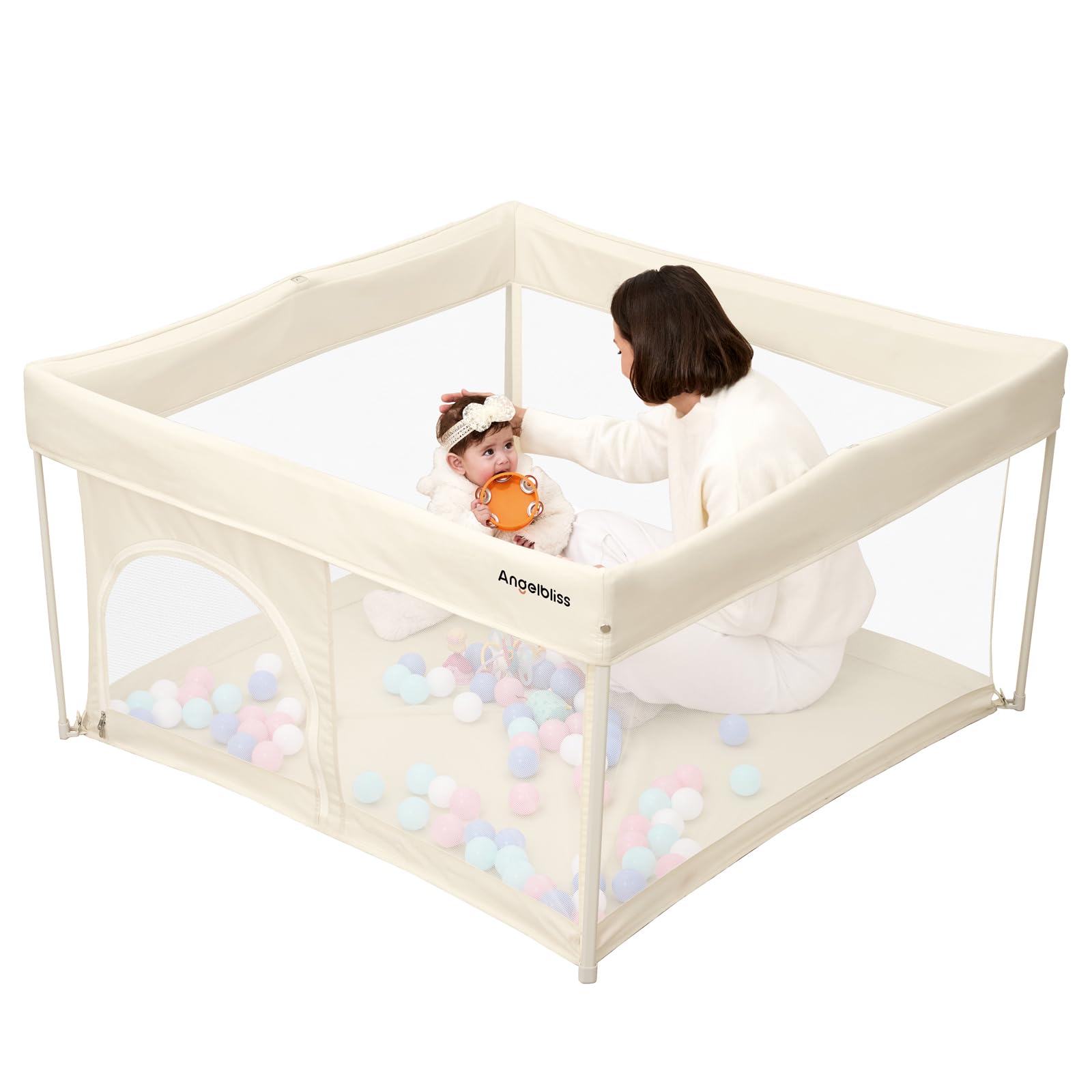 Photo 1 of [MAJOR DAMAGE] Foldable Baby Playpen 50"×50", Out-of-the-Box Ready Playpen for Babies and Toddlers, Portable Play Yard with Breathable Mesh & ASTM F406 Certified (Beige)