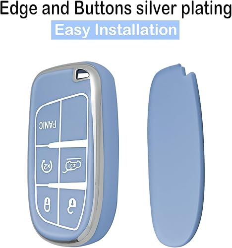 Miniatura 4 de Funda para llavero con llavero de cuero, TPU suave de 5 botones, compatible con llave de automóvil Grand Cherokee Renegade 2014-2023 para control