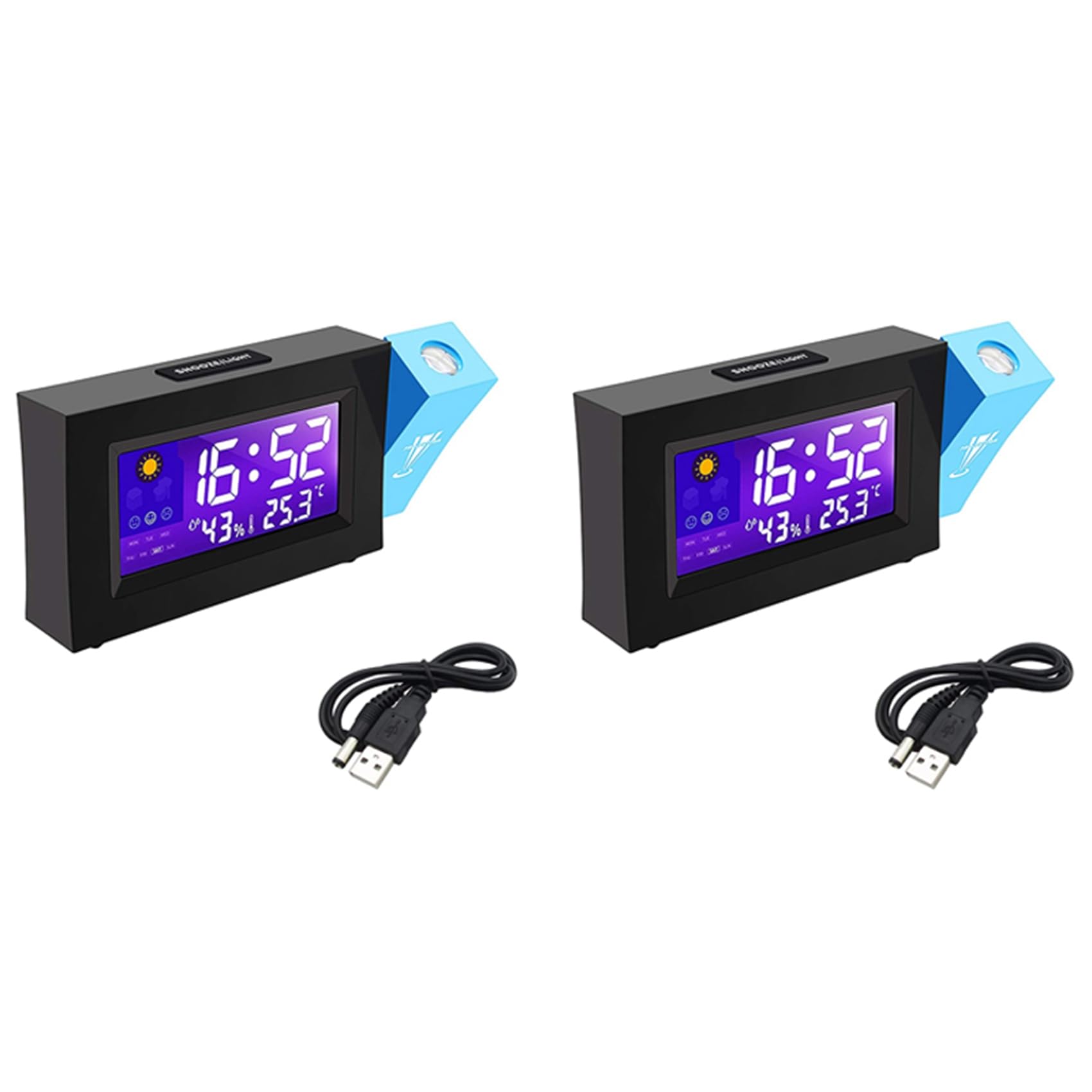 Hndhbfgrt 2X Alarm Clock with Projector Digital Alarm Clock for Bedside Fashion LED Digital Alarm Clock with Time Station