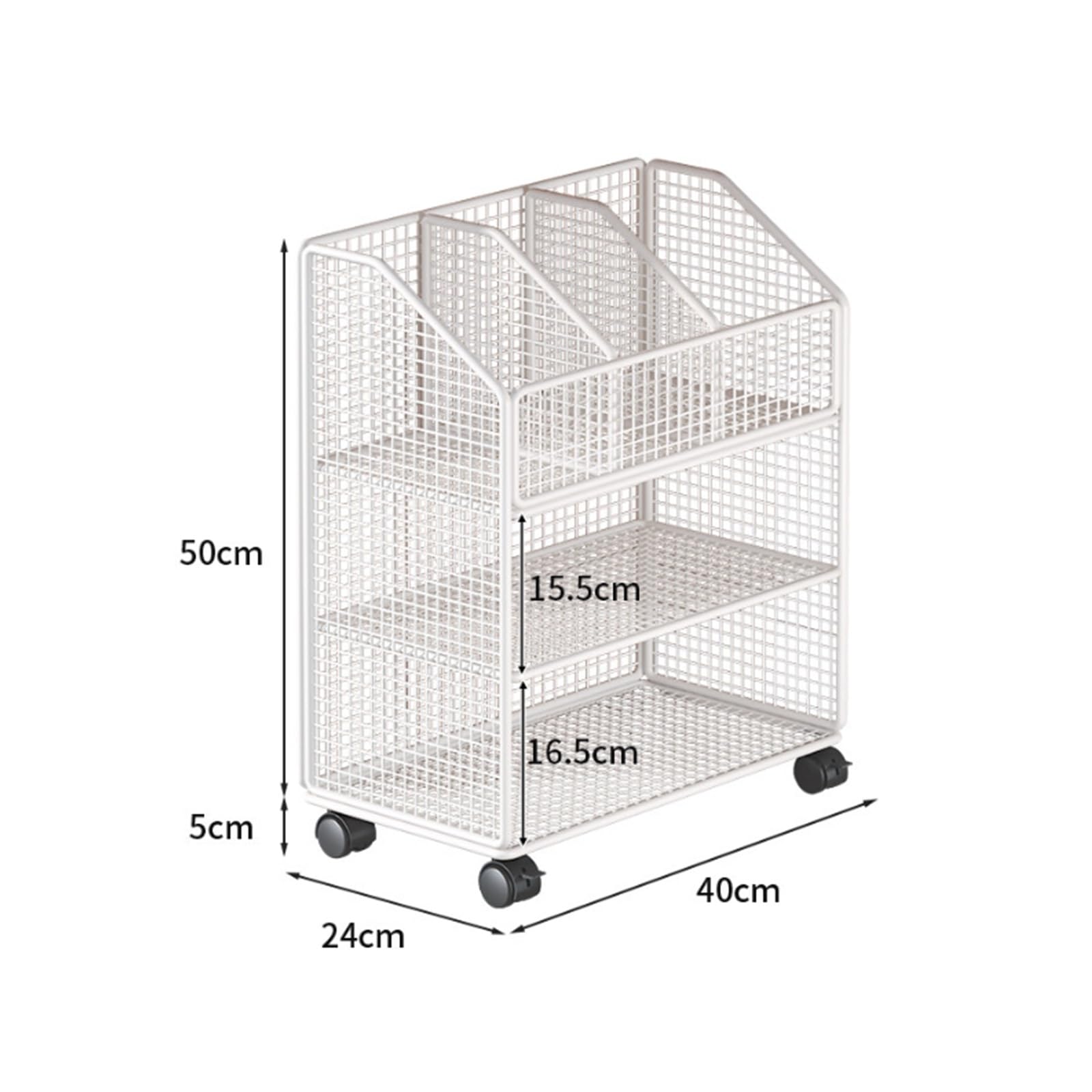 Rollbarer Bücherwagen, 3-stufiges Fahrbares Bücherregal Aus Metall, Schmaler Organizer-Wagen Für Aktenordner, Ideal Für Büro, Schule, Wohn- Und Schlafzimmer(White)
