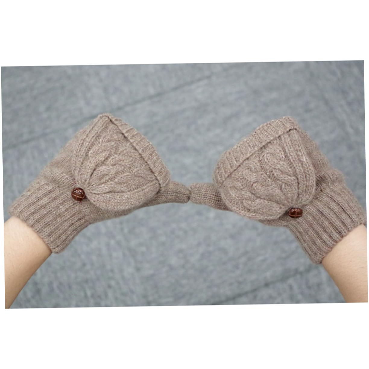 LIFKOME 3piezas Guantes De Lana Cálidos y Convertibles Para Mujer Con Cubierta De Mitón Sin Dedos Trenzado Color Marrón Para Frío