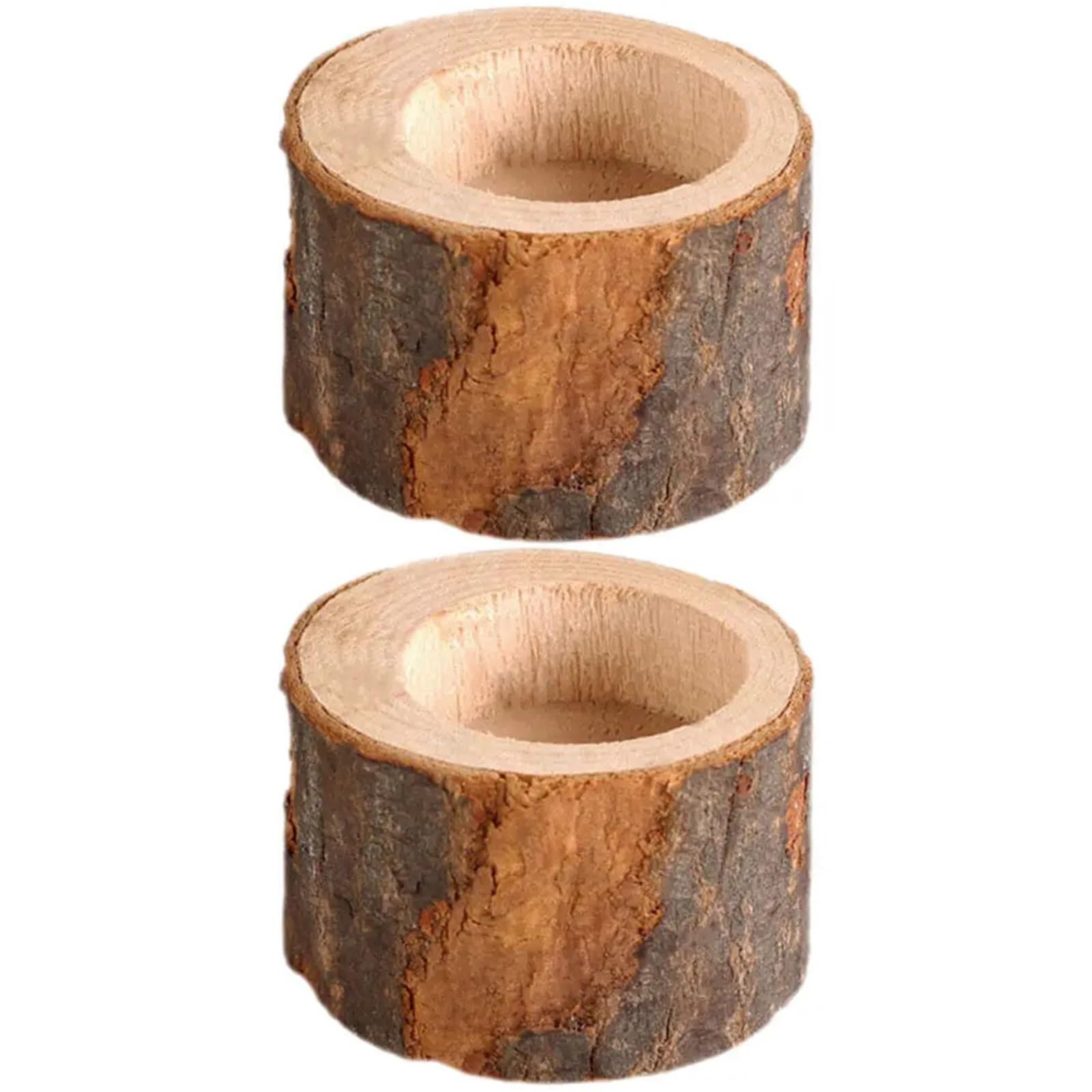 QuxetlRyz Wooden Tree Stump Decor 2Pcs Wood Tealight Holder Handcrafted Rustic Decor for Wedding Ceremony Romantic Dinner Home Office Coffee Shop Wooden