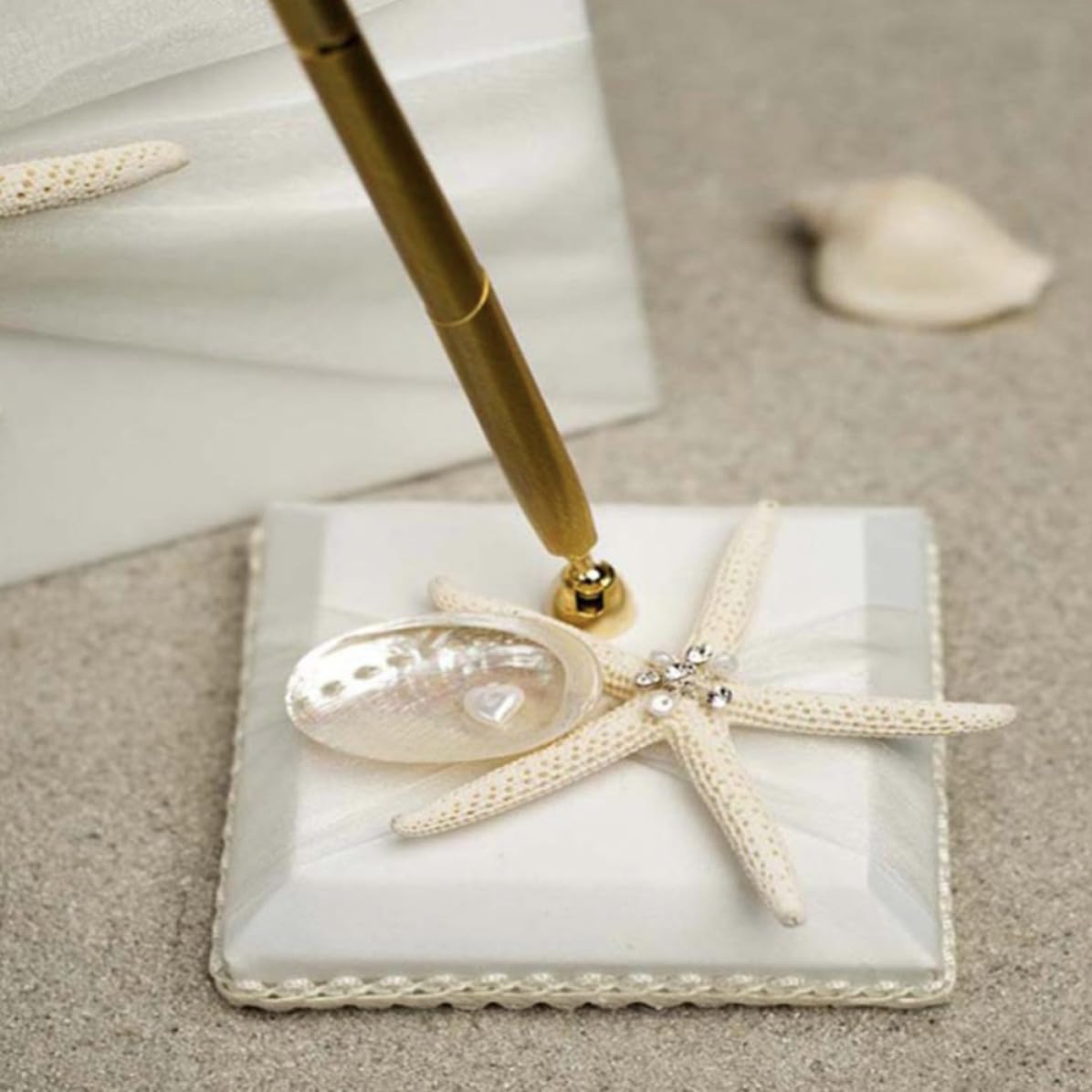 WOONEKY Guest Book per Cerimonia di Nozze e Fidanzamento Bianco in Stile Spiaggia con Stella Marina con Funzione di Registrazione Messaggi e Presenze Matrimonio