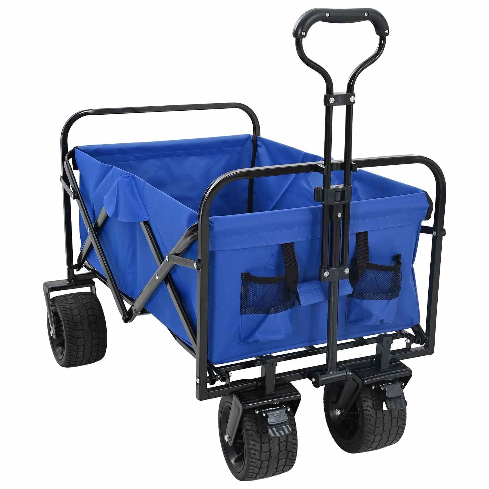 Faltbarer Transportwagen Blau 89x63x96 cm aus Stahl und Polyester Oxford mit 360° schwenkbaren Rädern, verstellbarem Lenker, wasserabweisendem Stoff, ideal für Umzüge, Garten
