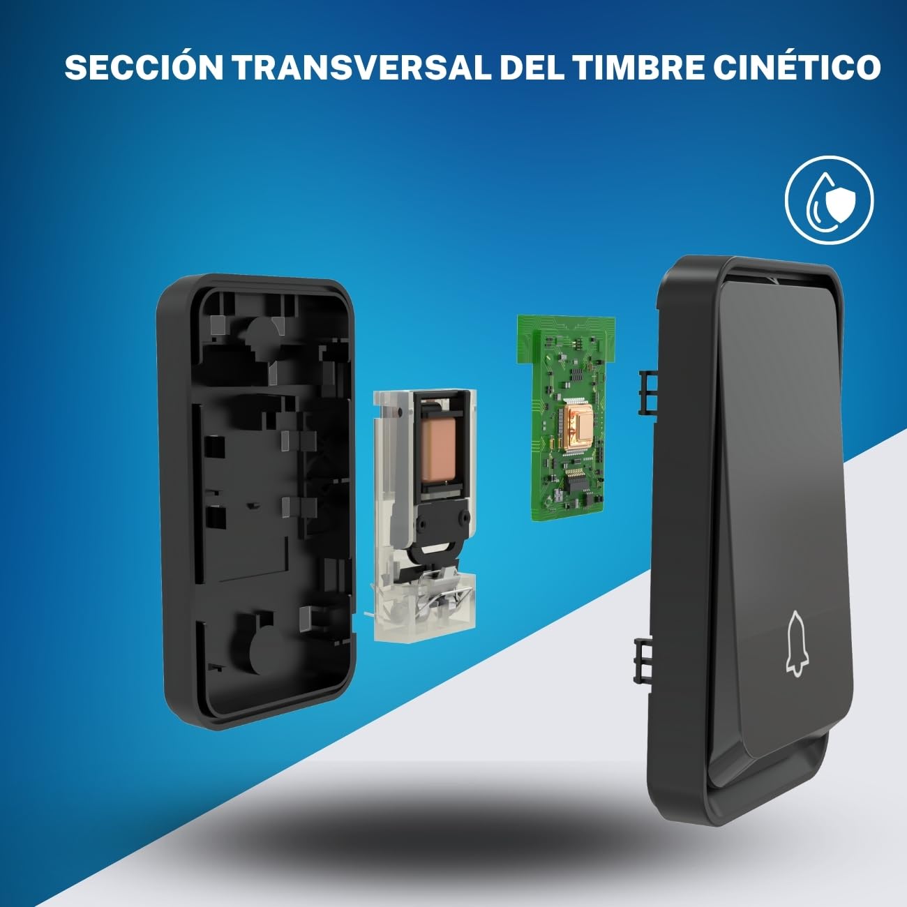 Timbre inalámbrico exterior impermeable sin batería – con cuatro receptores – resistente al agua - para puerta de casa - sin pilas | No requiere pilas, alcance de 200 m, IP55, 51 melodías, 4 volúmenes, indicador LED, fácil de montar