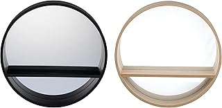 Comprar Arti Casa Espejo de Pared con Estante, Espejo Redondo, 35 x 8 x 35 cm, Adecuado para Pasillo, baño, Sala de Estar y Dormitorio, decoración del hogar, Madera/Vidrio, Negro o Beige