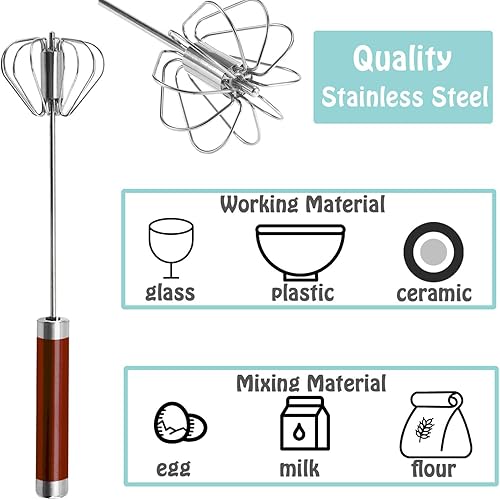 Miniatura 10 de Batidor semiautomático, batidor de huevos de acero inoxidable, batidor giratorio de mano para hacer crema, batir, batir y revolver... (10+12+14