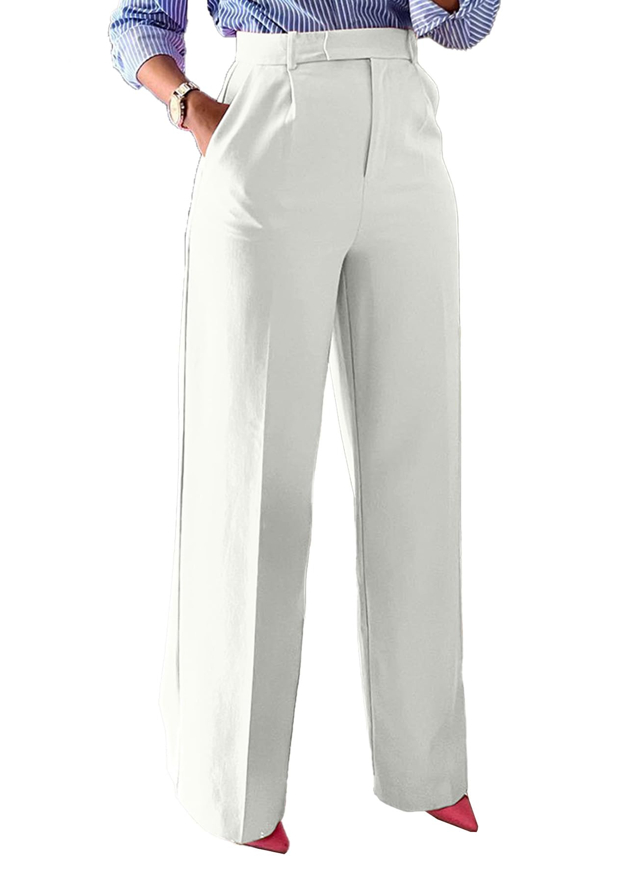 HuiSiFang Womens Straight Leg Pants Wide Leg Business Trousers Casual High Waisted Elastic Waist Pants
