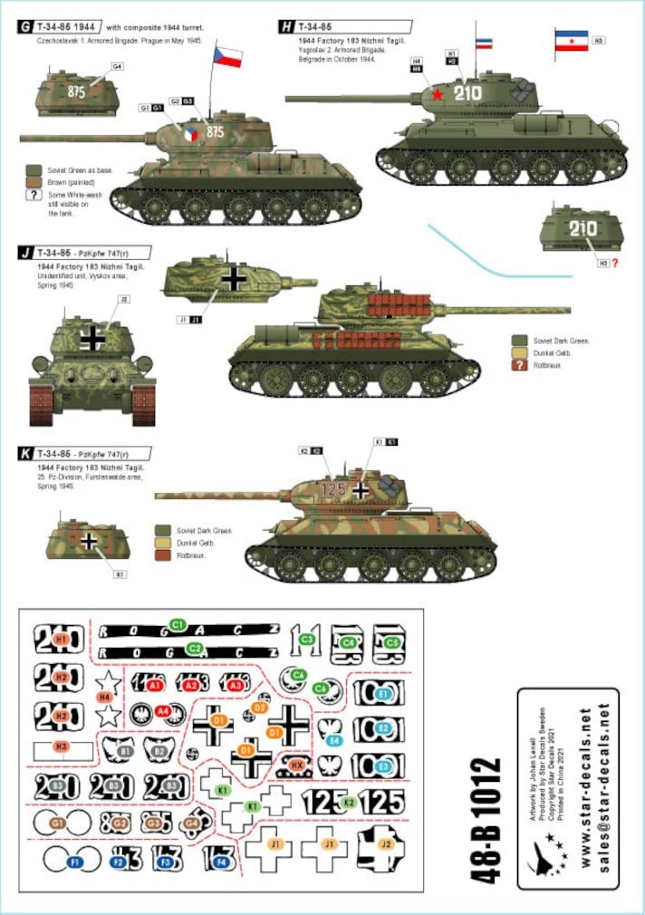 Amazon | スターデカール 1/48 WW2 露/ソ T-34-85中戦車 諸外国のT-34