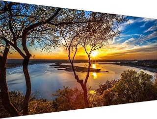 COHAYISY Large Landscape Diamond Art Kits for Adults - 5D Sunset Diamond Painting Kits for Adults, DIY Full Drill Extra Large Lake Diamond Art Painting, Gem Art Kits for Home Wall Decor 15.7x31.5inch