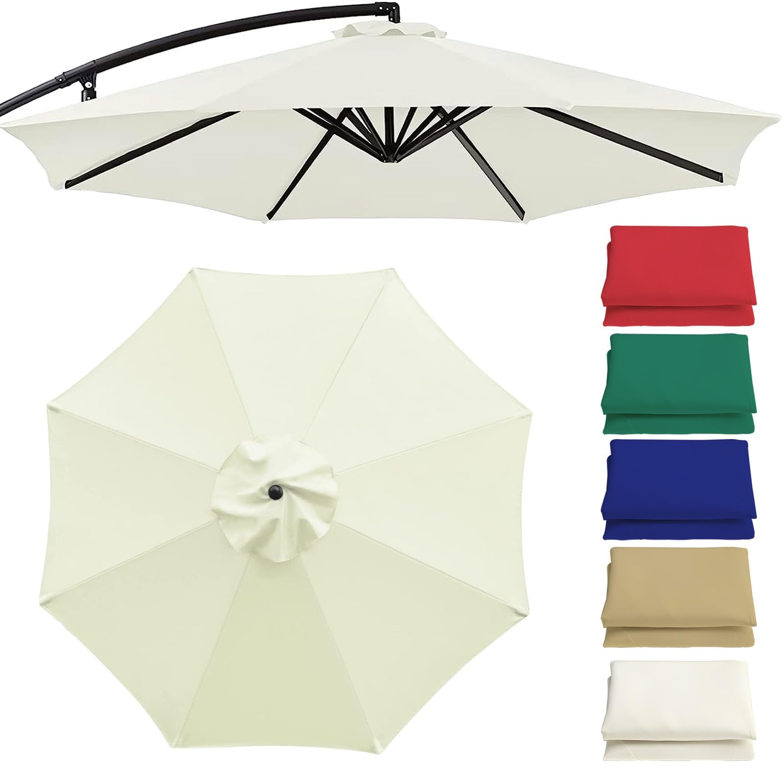 6.6ft/9ft/10ft Replacement Umbrella Canopy For 6 Ribs/8 Ribs Umbrella, Cantilever Umbrella Canopy Replacement Cover, Patio Umbrella Replacement Parts (Canopy Only)(Color:White,Size:10FT 8-Ribs)