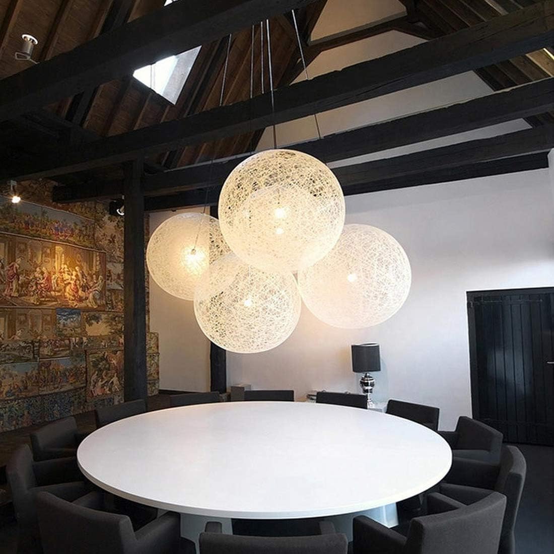 GoLucky Lighting Fixture Replacement, Wicker Rattan Globe Ball Style Ceiling Pendant Light Lampshade for Coffee Shop, Bedroom, Restaurant (White,8''x3'')