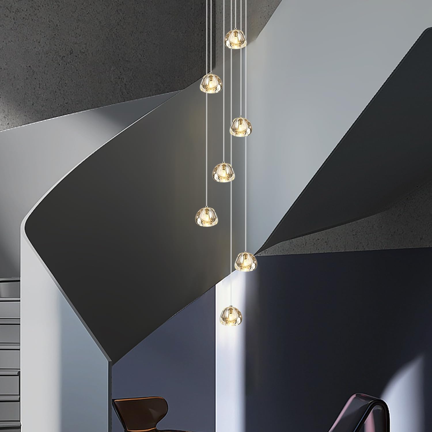 Lustre Moderne En Cristal Pendentif Lumière LED Goutte De Pluie Suspendus Lumières Haut Plafonnier Luminaire pour Salon Salle À Manger Couloir Hall Escalier G4 Ampoules (7 lumières)