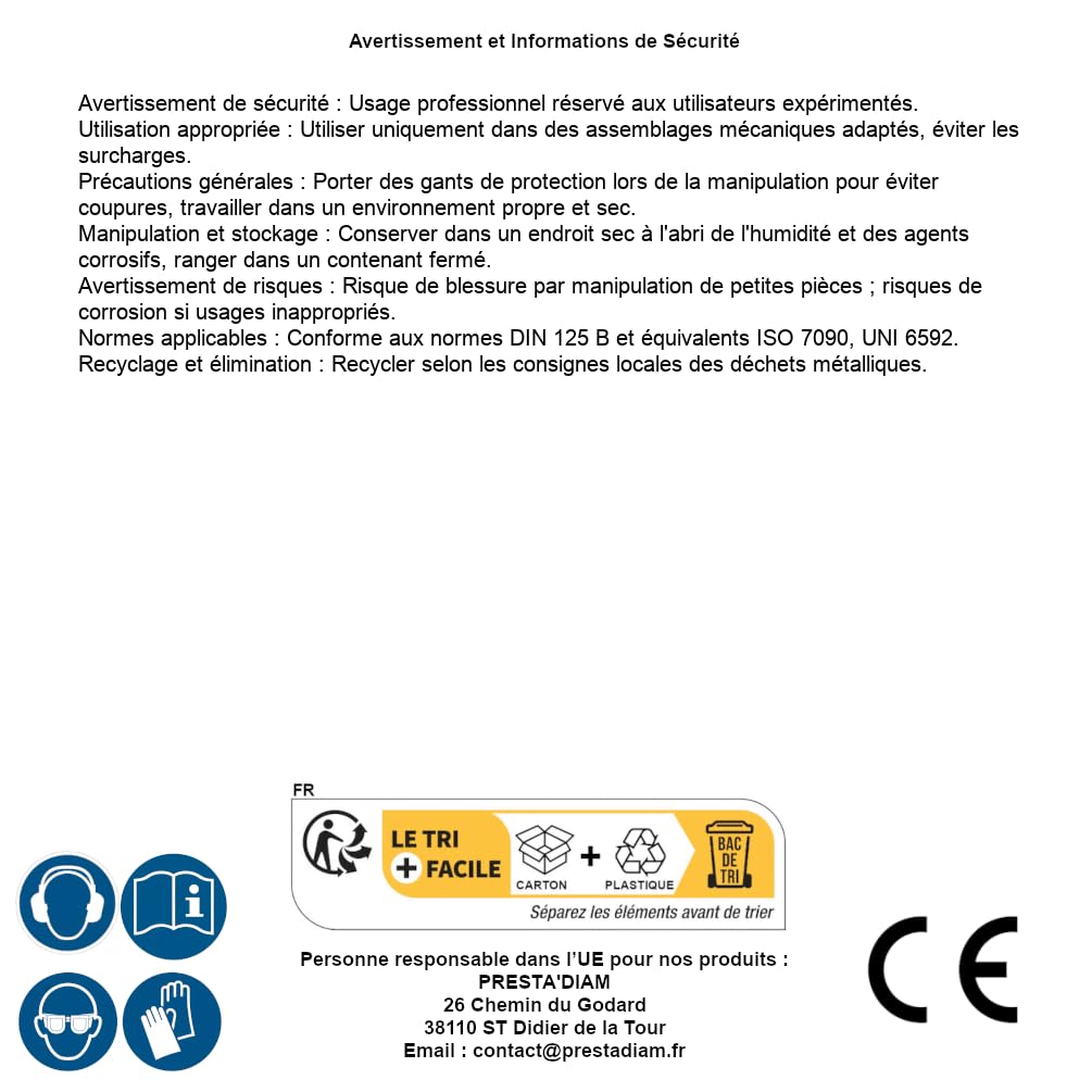50 arandelas planas escotadas 14 mm – DIN 125 B – ISO 7090 – UNI 6592 – Inox A2 – D-Work