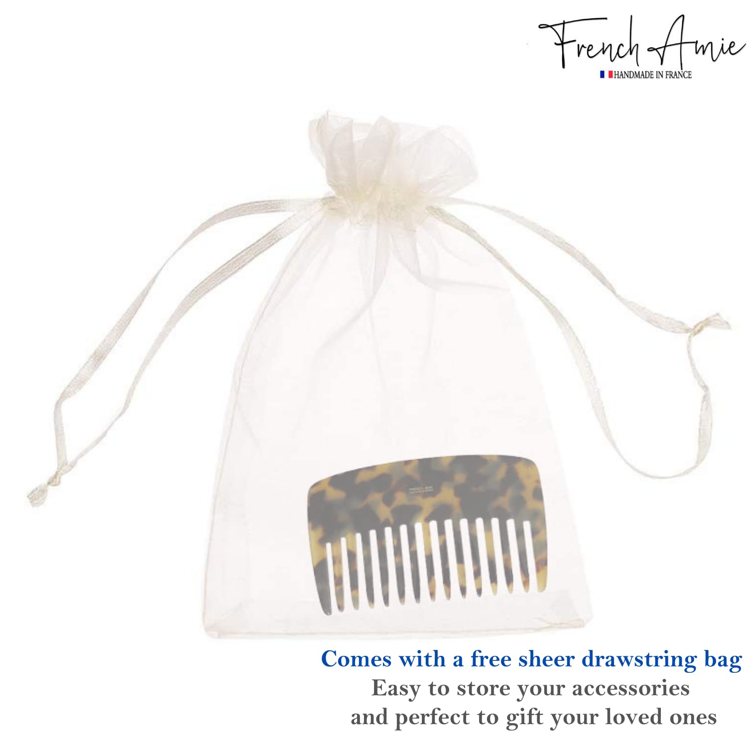 French Amie Wide Teeth Pocket Comb for Thick Hair Celluloid Handmade No Static Grooming Styling Detangling Hair Comb for Women and Girls (Yellow Tokyo)