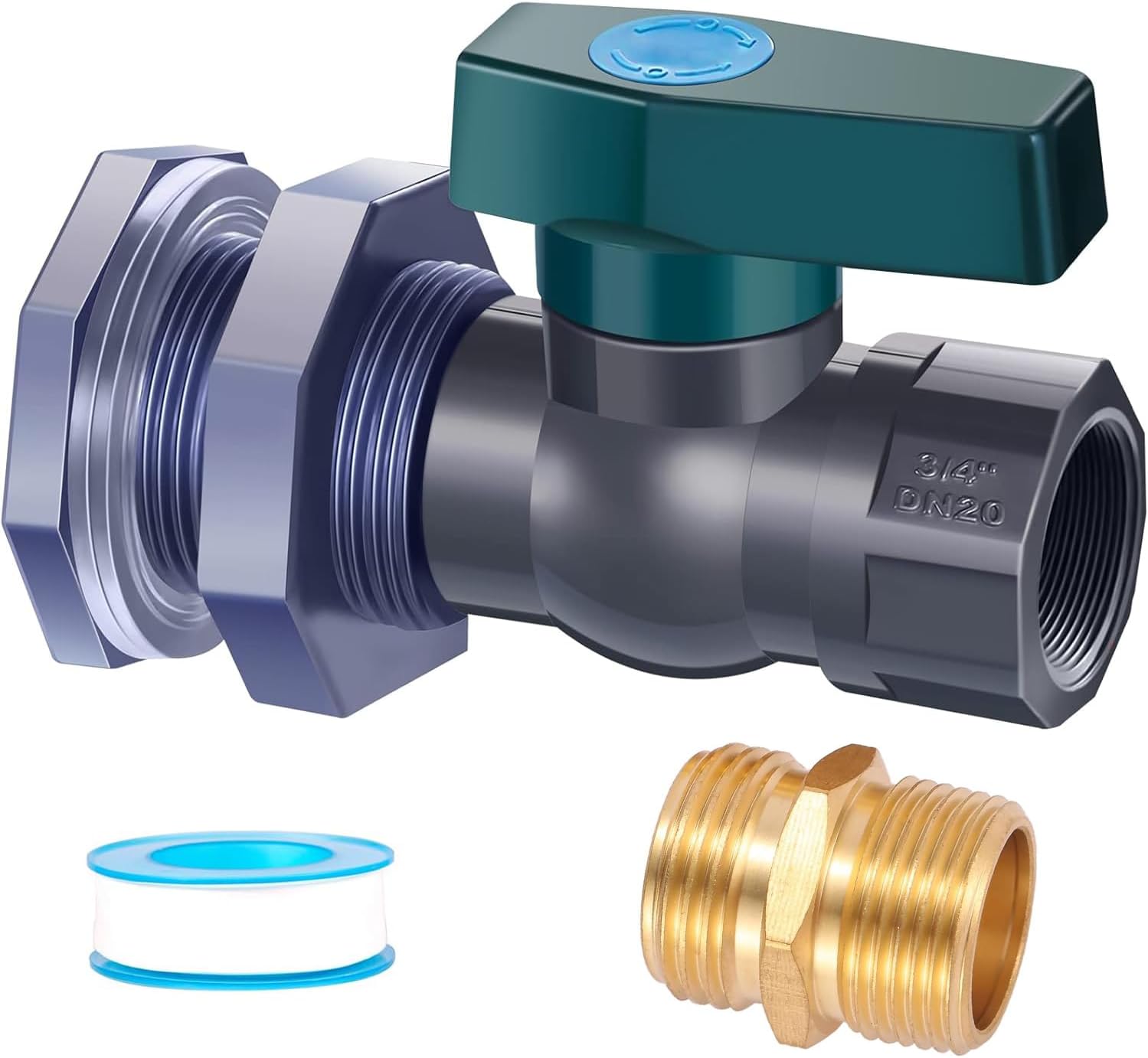 PVC Rain Barrel Diverter Kit, 3/4 Inch Rain Barrel Valve, Rain Barrel Spigot Kit with Bulkhead Fitting Adapter for Water Tanks, Aquariums, Tubs, Pools