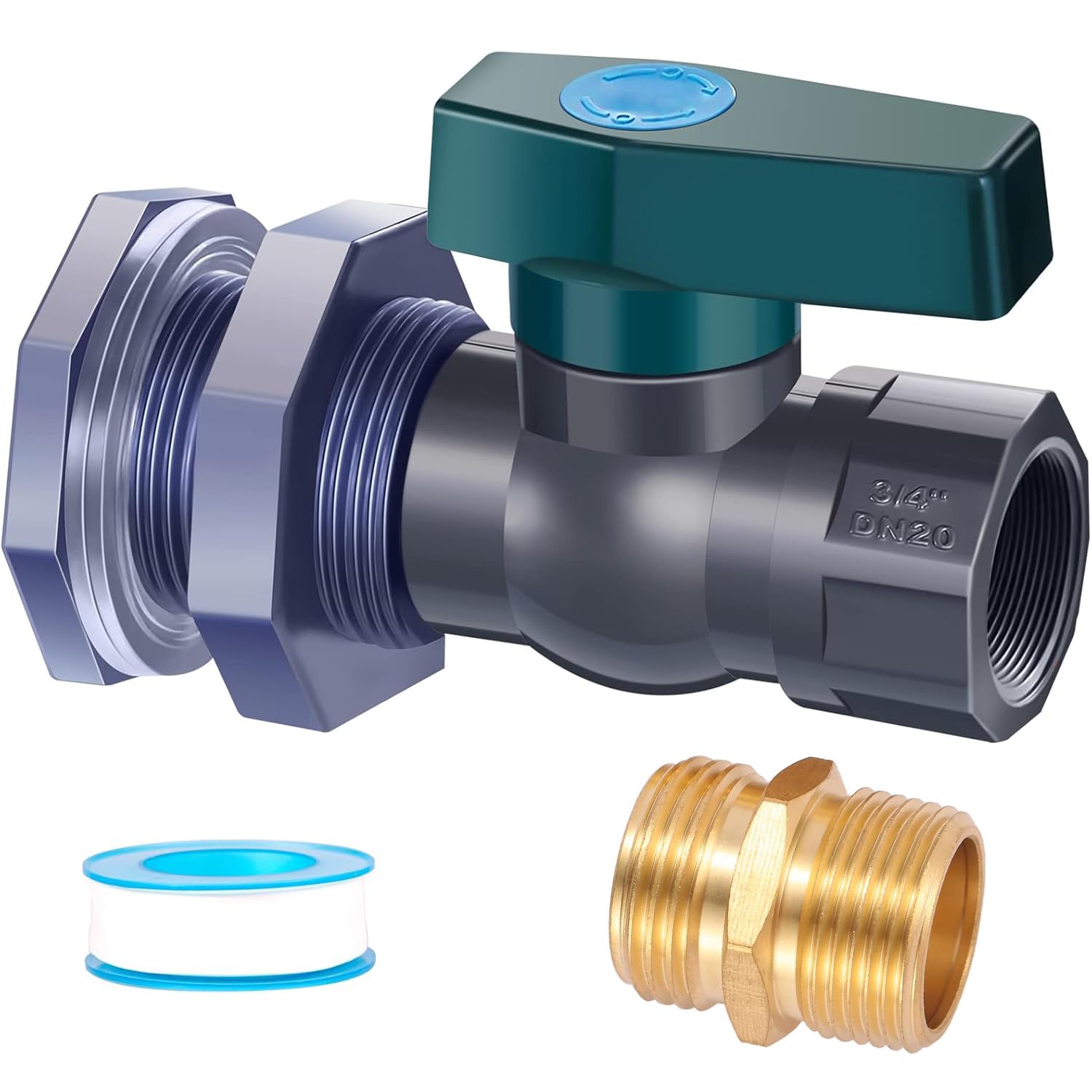 PVC Rain Barrel Diverter Kit, 3/4 Inch Rain Barrel Valve, Rain Barrel Spigot Kit with Bulkhead Fitting Adapter for Water Tanks, Aquariums, Tubs, Pools