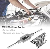 Vista 7 de 11PCS Mini Screw Tap Set Metric Thread Machine Taps Kit HSS Hand Thread Wire Taps Adjustable Tap Wrench Tool for Clocks and Watches Tapping