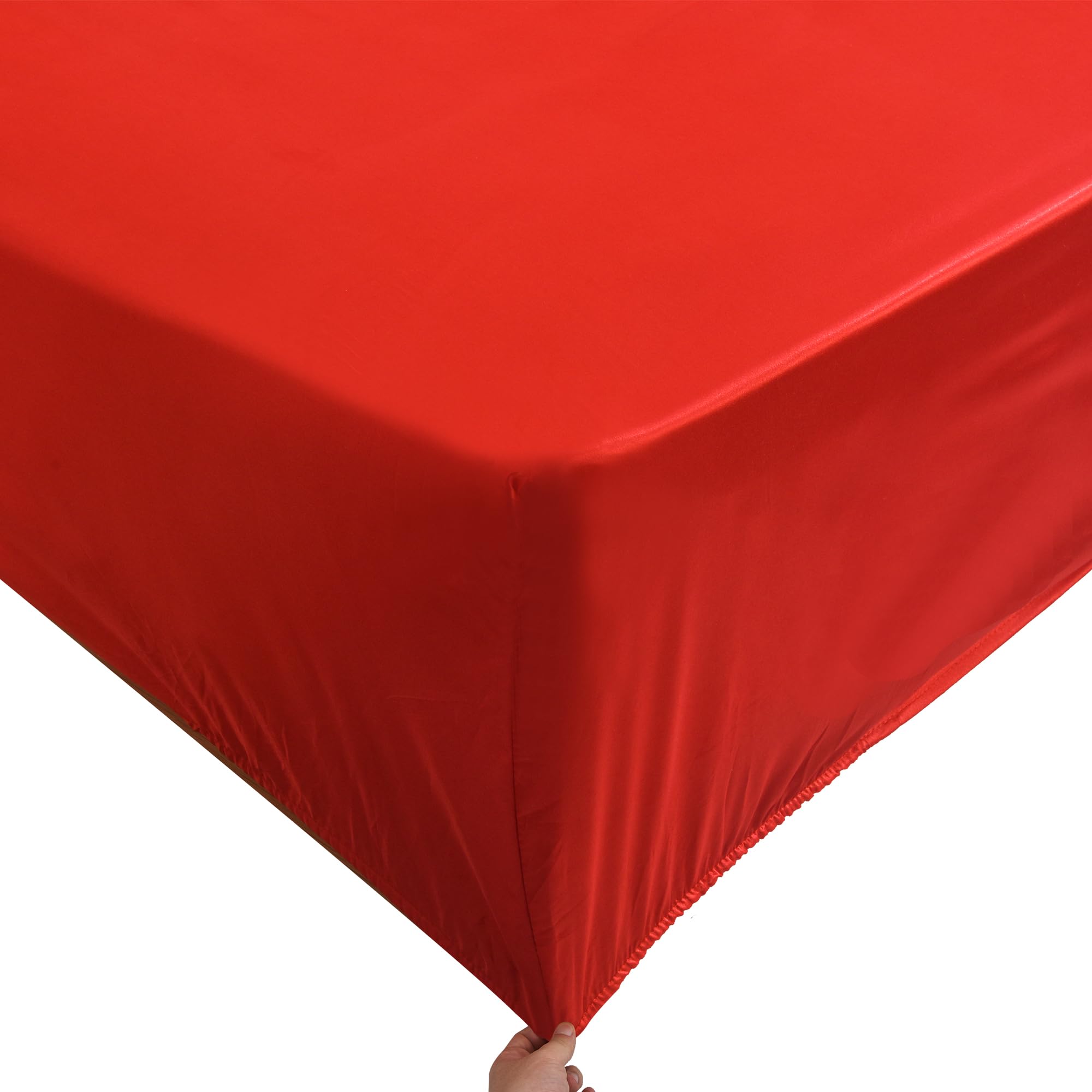 ROOEE Satin Silk Fitted Sheet with Pillowcase Set Breathable Soft Bedding Brushed Fabric Wrinkle - Image 4
