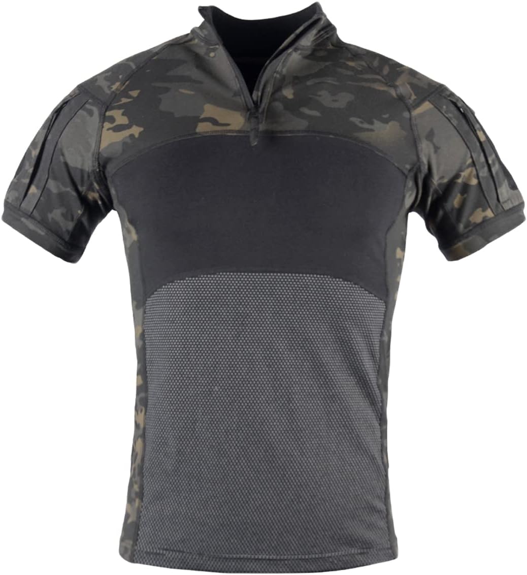 HARGLESMAN Tactical Shirt Airsoft Combat Military BDU Cargo Summer Short Sleeve 1/4 Zip Tops Work Shirts