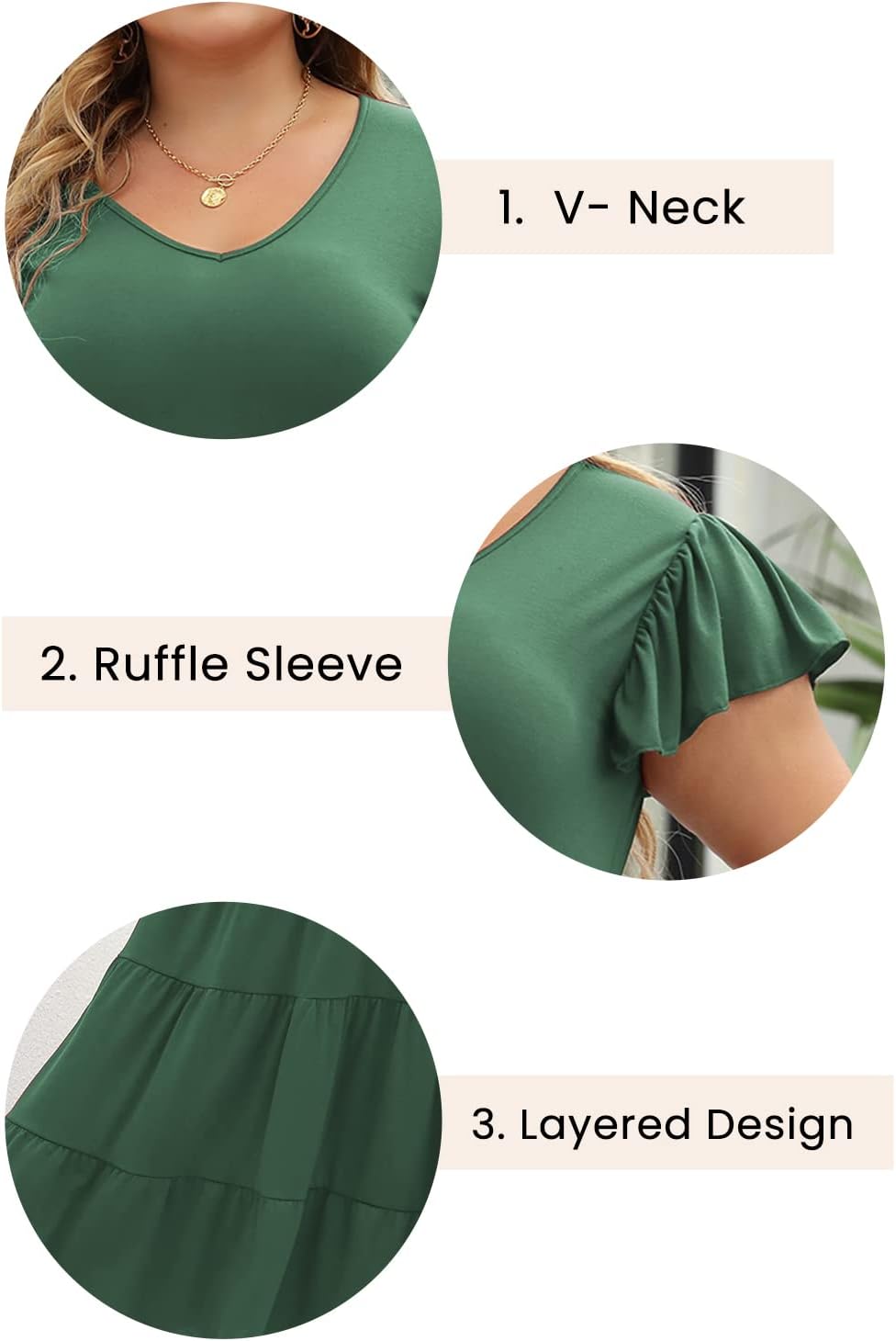 Celkuser Womens Plus Size Casual Summer Dresses Ruffle Sleeve Tiered Swing Midi Dress with Pockets - Image 5