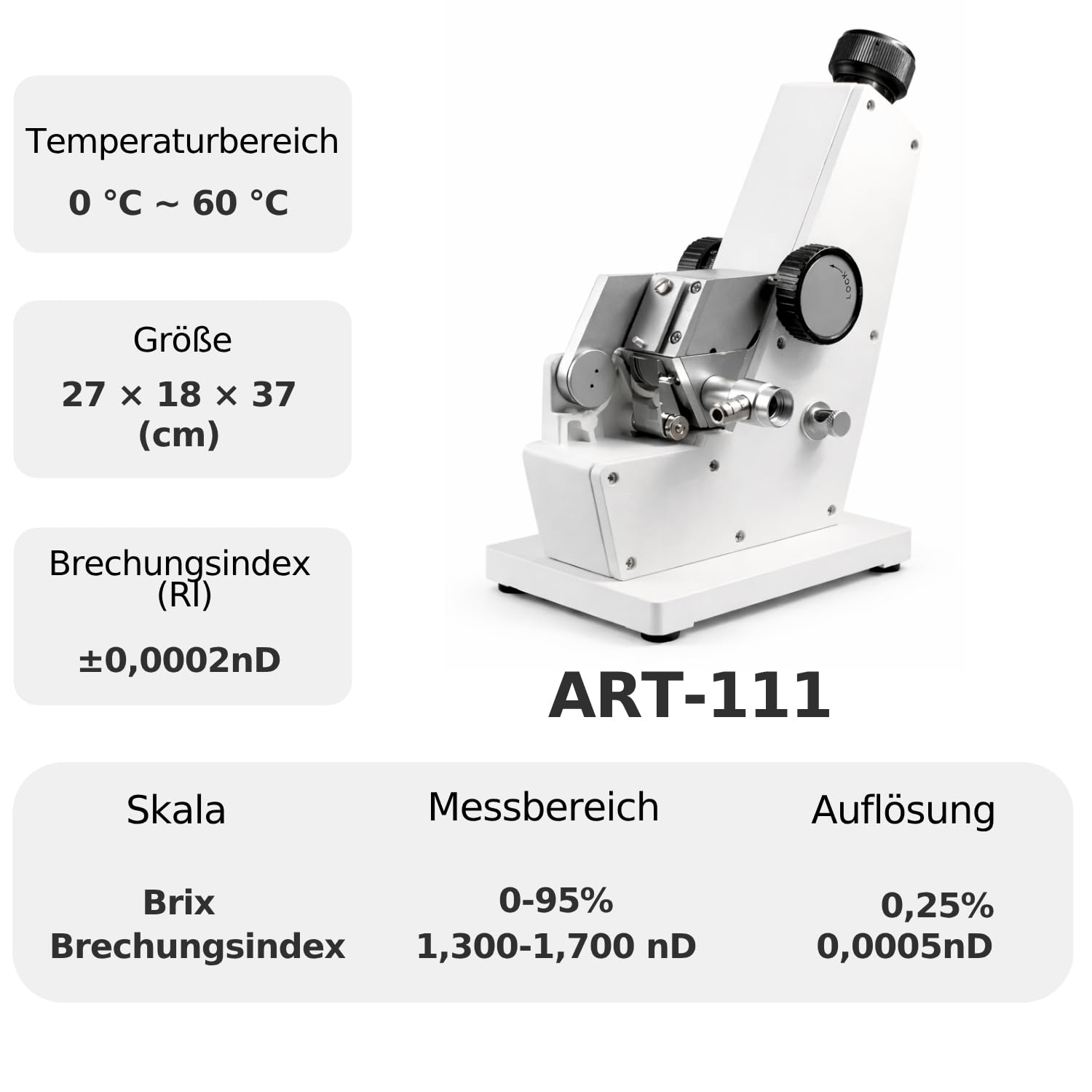 ABBE-Refraktometer Brix Refraktometer Zuckergehalt Messgerät Zucker Messgerät Brix-Messgerät Zucker Messen Gerät 0–95% Brix Brechungsindex 1,3–1,7 nD für Labor Universität und Pharmazie ART-111