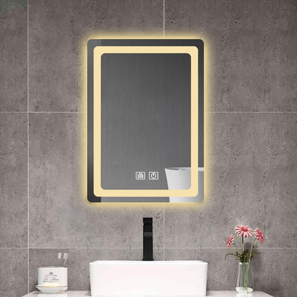 Benime 28x20 Inch Anti-Fog LED Bathroom Mirror?Polished Crystal Vanity Mirror, HD 4MM Explosion-Proof, IP54 Waterproof, Easy Installation