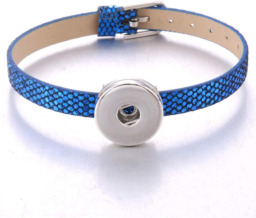 Handmadewovenbracelets,Sanmuxiaozi New Blue Snap Button Jewelry Leather Strap Style 18Mm Button Bracelet For Women Children Stainless Steel Flower Charms Bracelet