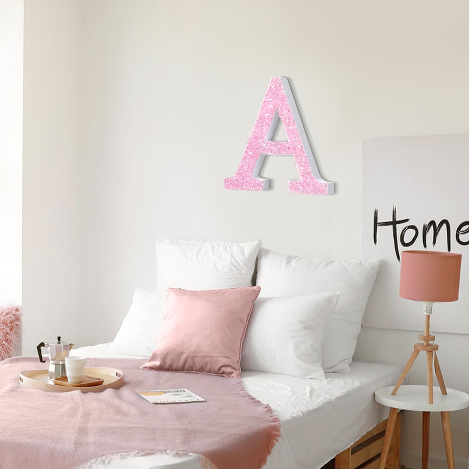 Qunclay Letras de diamante de cristal de 5.7 pulgadas, letras rosas brillantes, letras colgantes, decoración de diamantes de imitación, manualidades para el día de San Valentín, bodas, regalos para