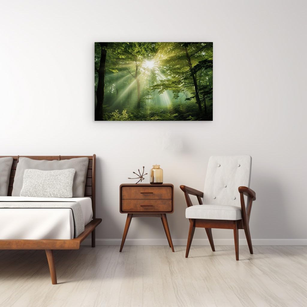Canvas for Living room. Mystic Sunlight in a Forest of Serenity: A Dance of Light and Shadow, 27 x 18 inch Canvas Wall Art - Contemporary Masterpieces - Modern Home Decor - 69x46 cm (27x18 inch)