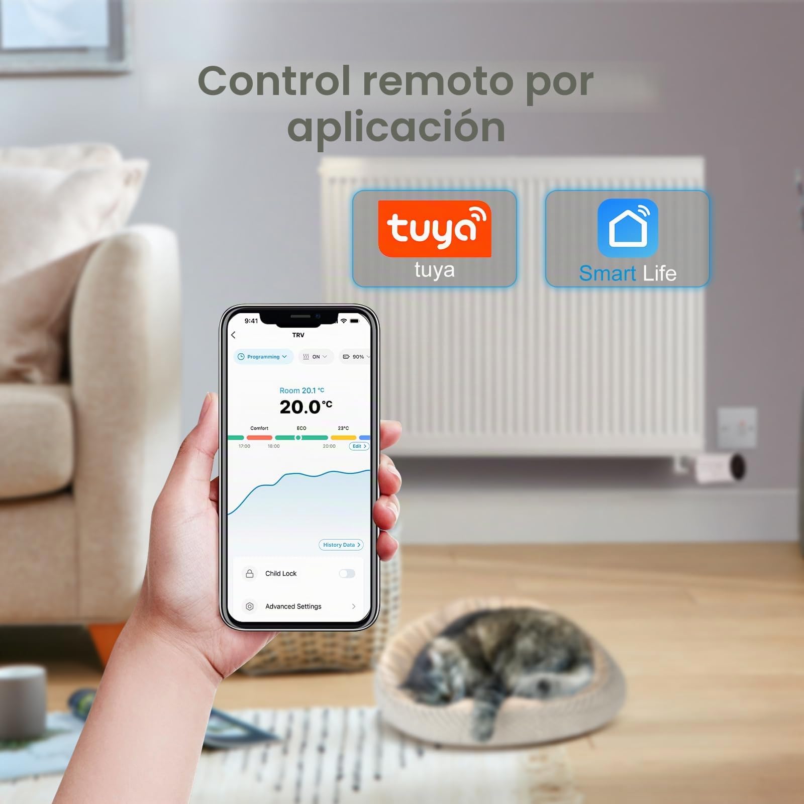 SALCAR WiFi Termostato Conectado TRV706W Cabezal termostático Compatible con Amazon Alexa & Google Home Programable Tuya Termostato Radiador, No se Requiere Puerta de Enlace