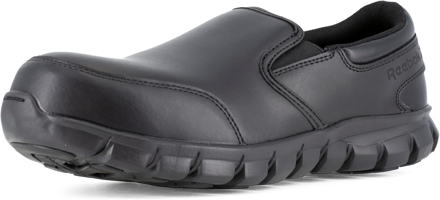 Reebok Work Mens Sublite Cushion Composite Toe ESD Slip On Work Safety Shoes Casual - Black - Image 7