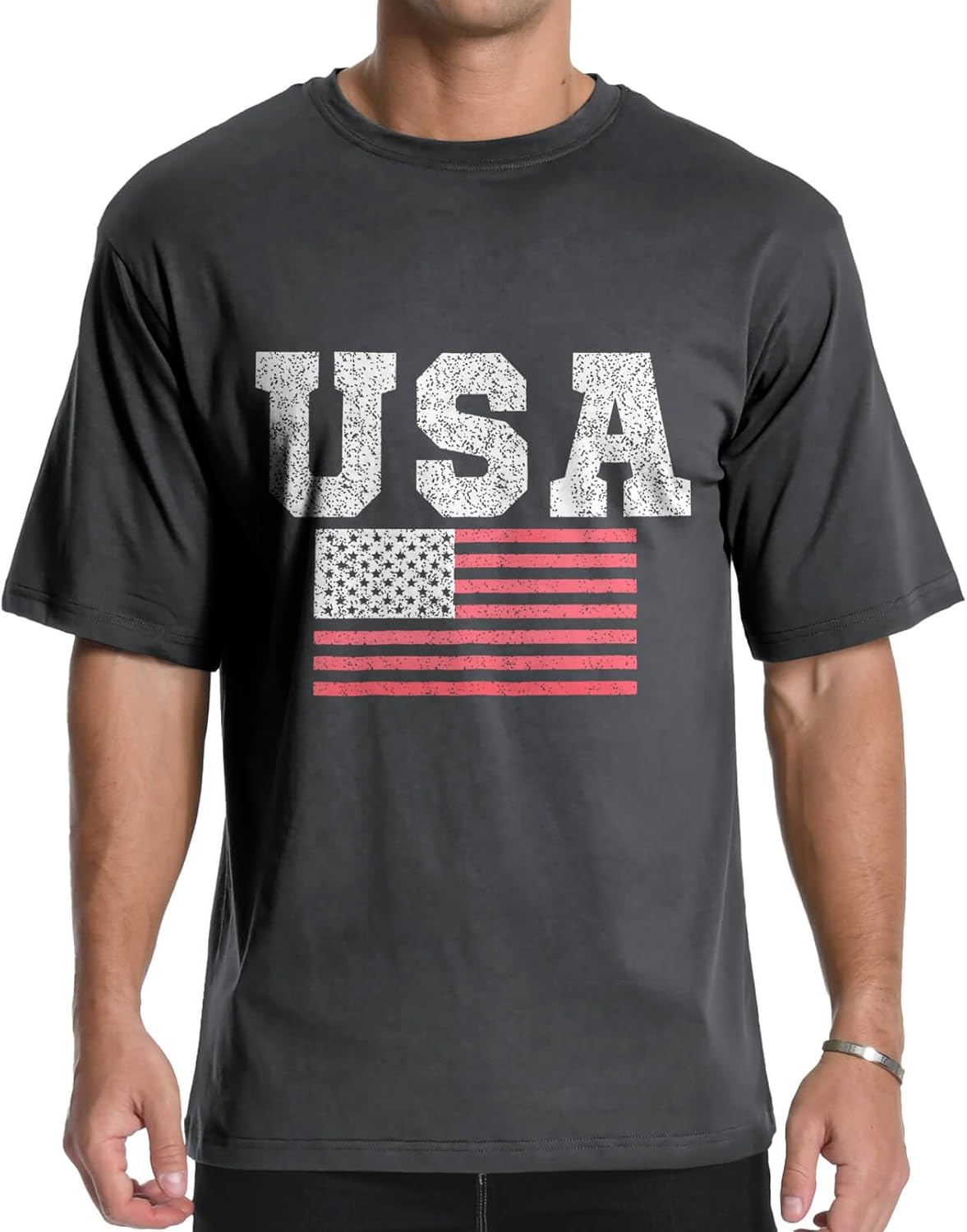 Men's Graphic Tees, Short Sleeve USA Flag Crewneck Casual American Patriotic Regular T-Shirt for Men