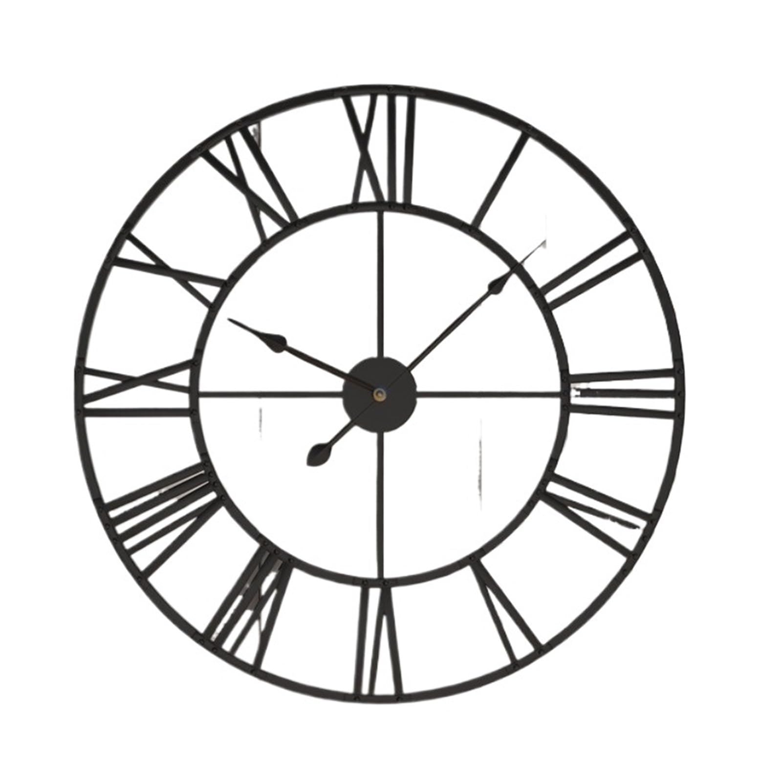 60 CM Grandi Orologi Da Parete 3D Numeri Romani Retro Rotondo In Metallo Ferro Accurato Silenzioso Nordico Appeso Ornamento Decorazione Del Soggiorno Funzionamento Silenzioso(BLACK)