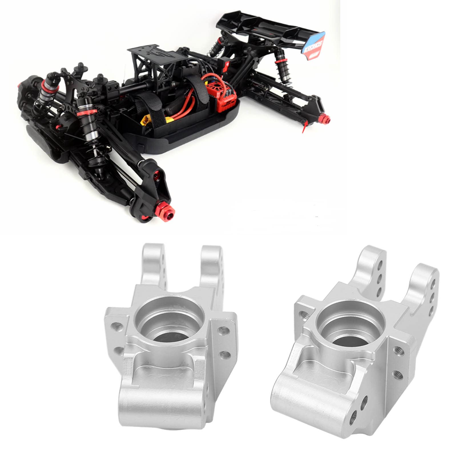 Wymiana mocowania tylnej osi RC Stop aluminium Trwałe mocowanie tylnej osi napędowej o dużej wytrzymałości dla Corally Kronos 6S 1/8 RC Truck 2 szt. Srebrny 57x35x32mm