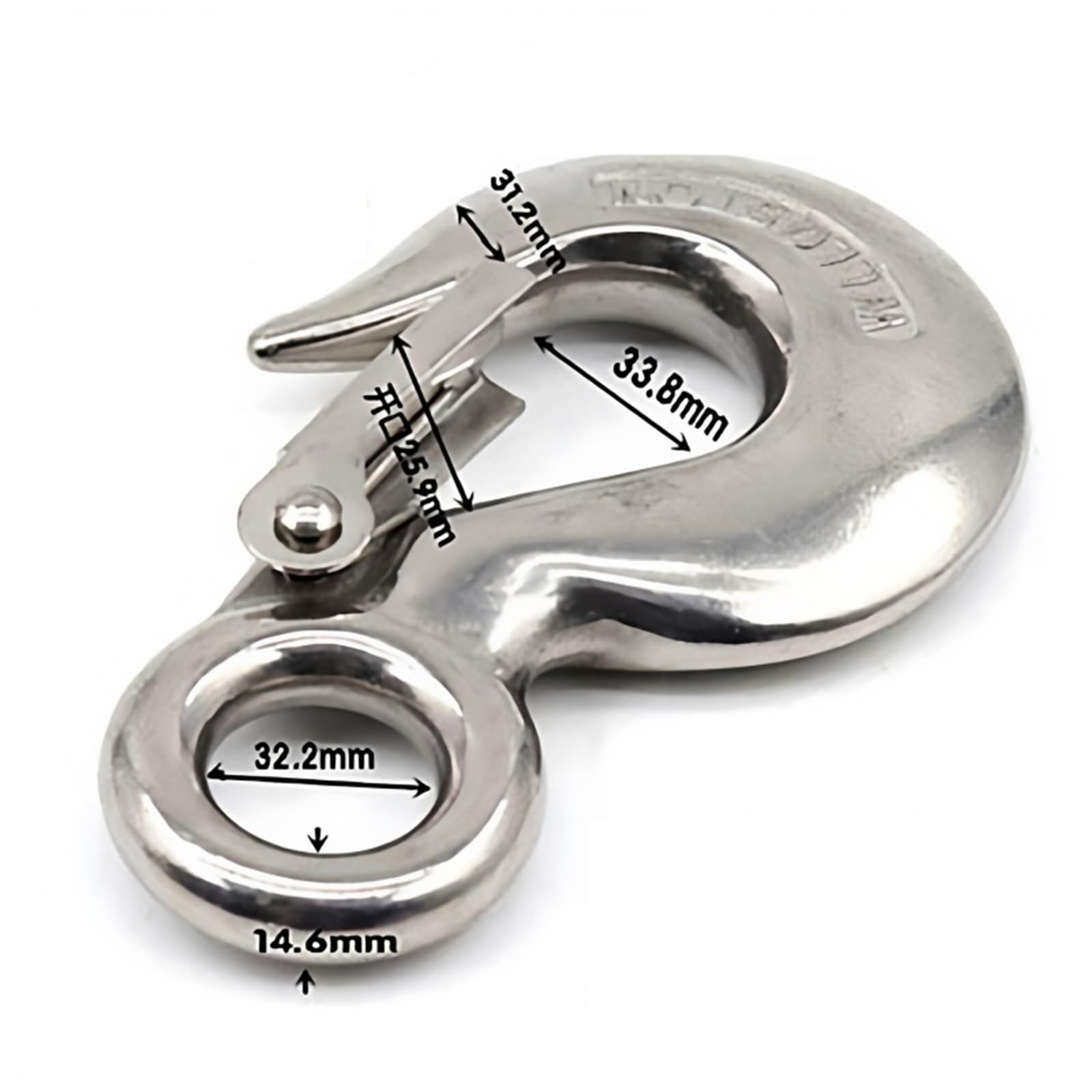 Ösenhaken aus Edelstahl 304/316, robuster Hebehaken mit Sicherheitsriegel, 0,5–3 Tonnen Windenhaken, 1 Packung(304-2T)