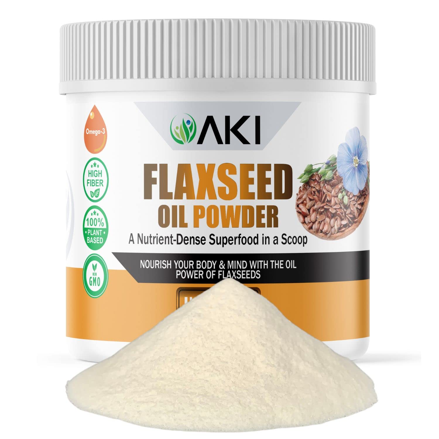 Flaxseed Oil Powder - Omega-3 & Fiber, Raw & Rich in Nutrients - 5.3oz/150g