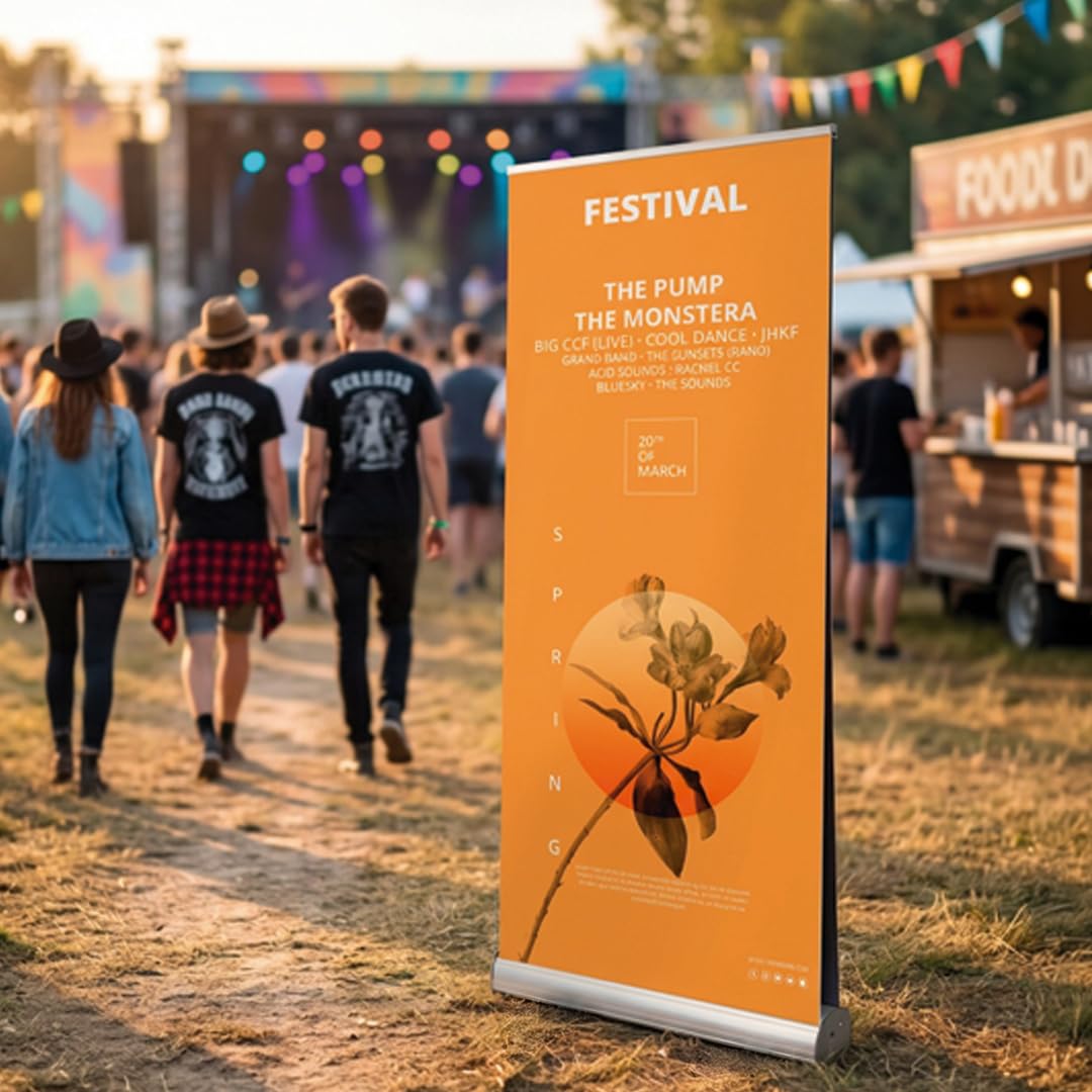 Roll up personalizado doble cara | Expositor publicitario retráctil con impresión incluida por los dos lados de 85x200 cm | Estructura en plateado + funda de transporte
