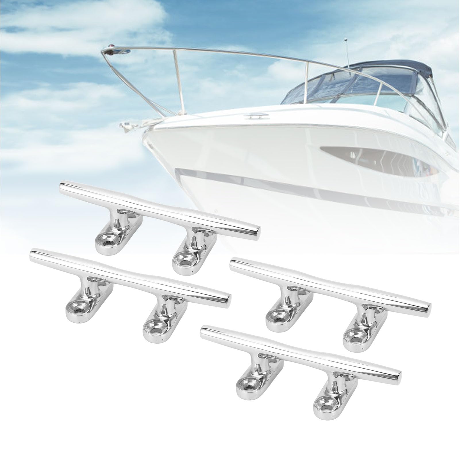 Luocute Taquet de Quai de 4 Pouces en Acier Inoxydable, 4 Taquets D'arrimage de Bateau Robustes, Taquet D'amarrage pour Bateau, Yacht, Cargo, Hors-Bord, Taquets de Quai Marin pour