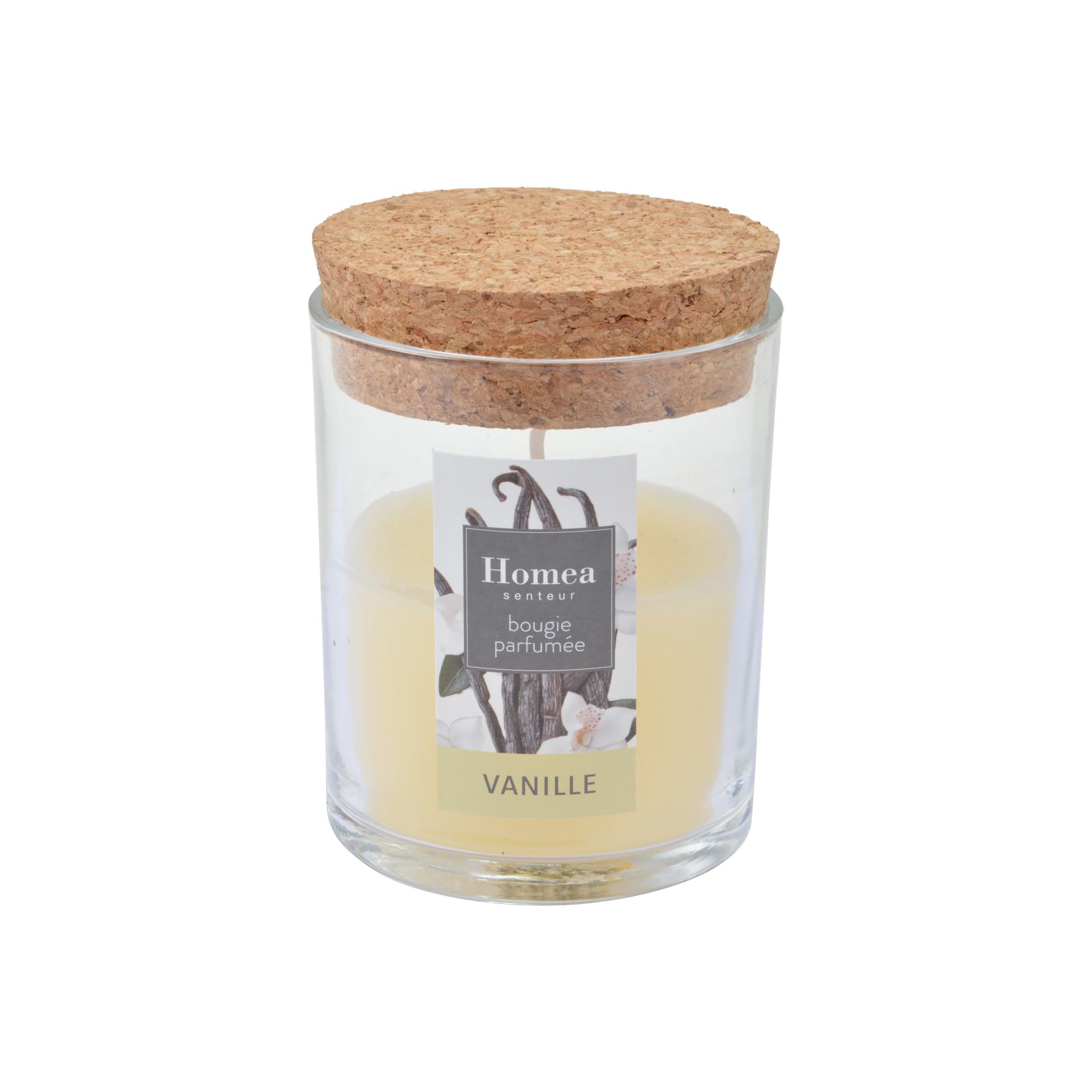 Homéa, Essential Verrine Candle with Cork Lid D7 x 8.7 cm Vanilla Fragrance