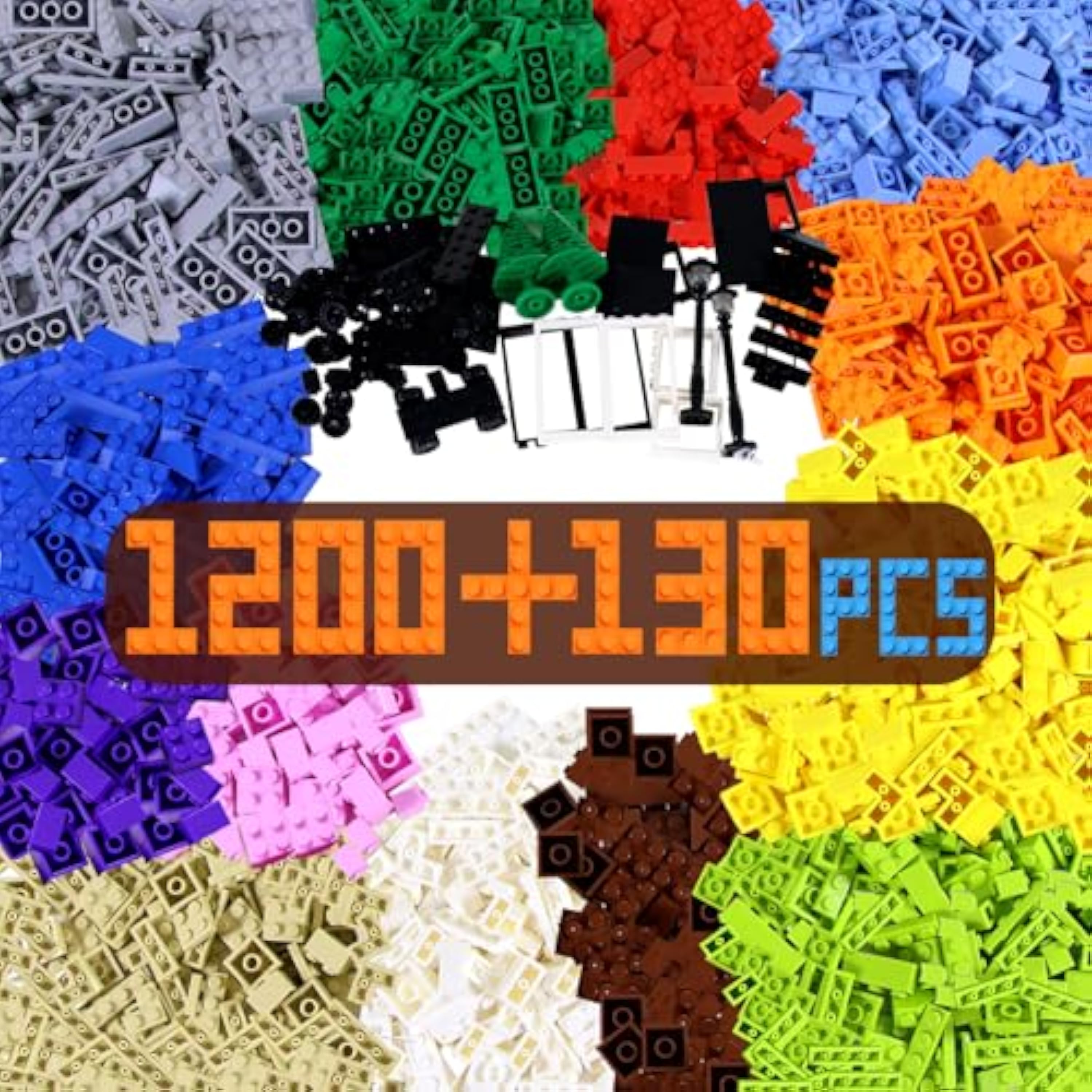 Cabeeskii 1330 Piezas Ladrillos Clásicos, Ladrillos Básicos Clásicos Compatibles con Todas Las Grandes Marcas,Además, Hay Puertas, Ventanas, Árboles, Farolas, Ruedas, Ojos