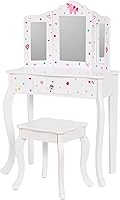 Vista 8 de UTEX Juego de tocador y silla para niños con espejo, tocador de maquillaje con cajón, color blanco