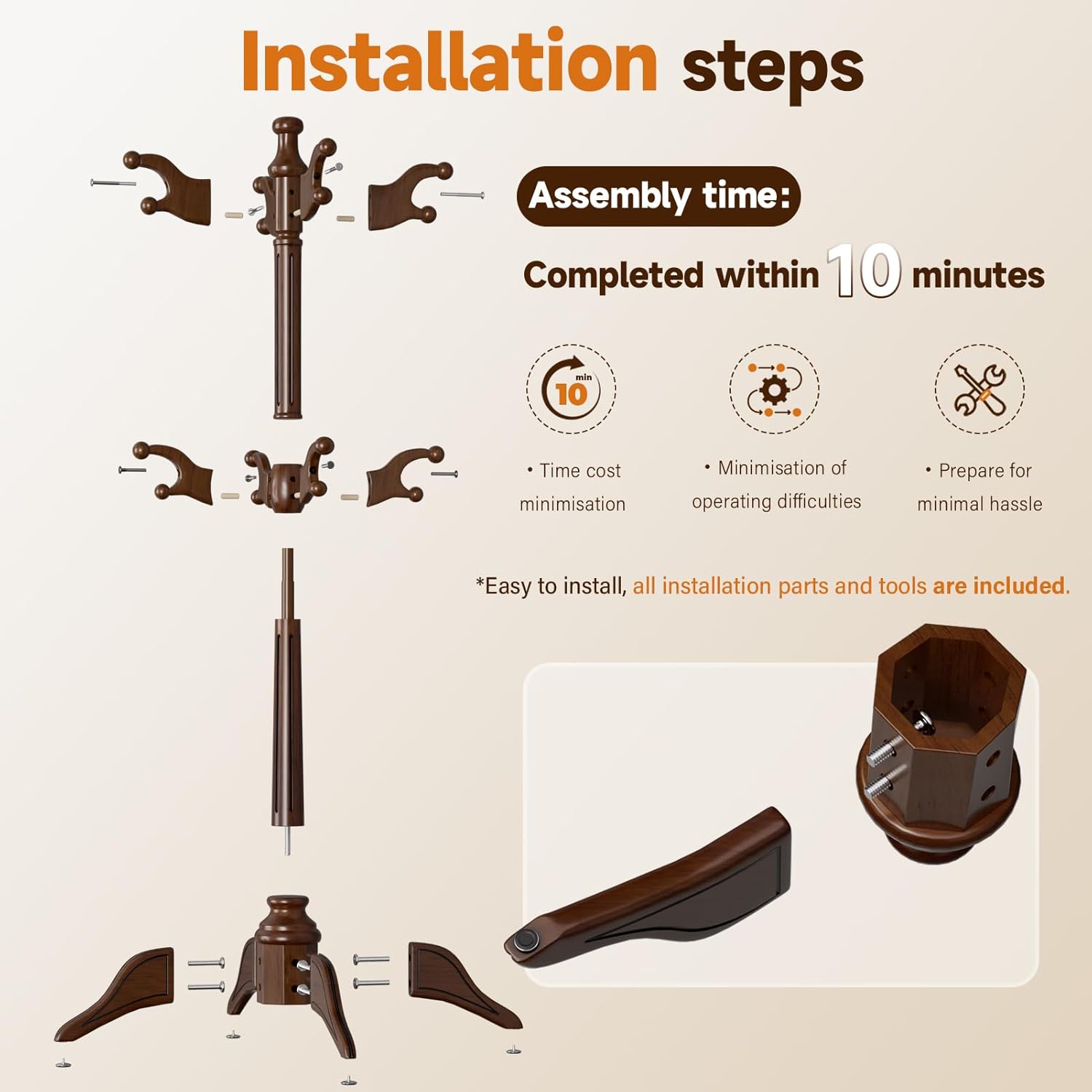 Solid Wood Rotary Coat Rack Freestanding, Heavy Duty Coat Hanger Stand with 2 layer Multi-direction Hooks, 360° Rotating Standing Coat Rack Tree for Entryway, Bedroom, Office, H: 71.6in (Walnut)