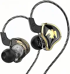 Fones de ouvido QKZ AK6 ARES HiFi com fio, com microfone, IEMs para jogos com microfone, fones de ouvido intra-auriculares, para cantores e músicos (preto)