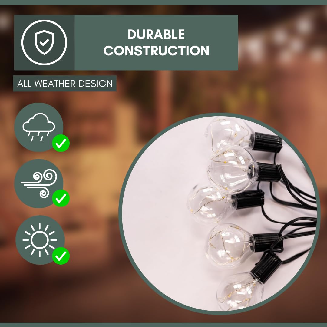 Garden Mile White String Outdoor Lights Mains Powered 14.5m/47ft Waterproof Electric Fairy Festoon Lights Outdoors for Fence Gazebo Balcony Patio Garden Party Festival Outdoor Christmas Lights - Image 4