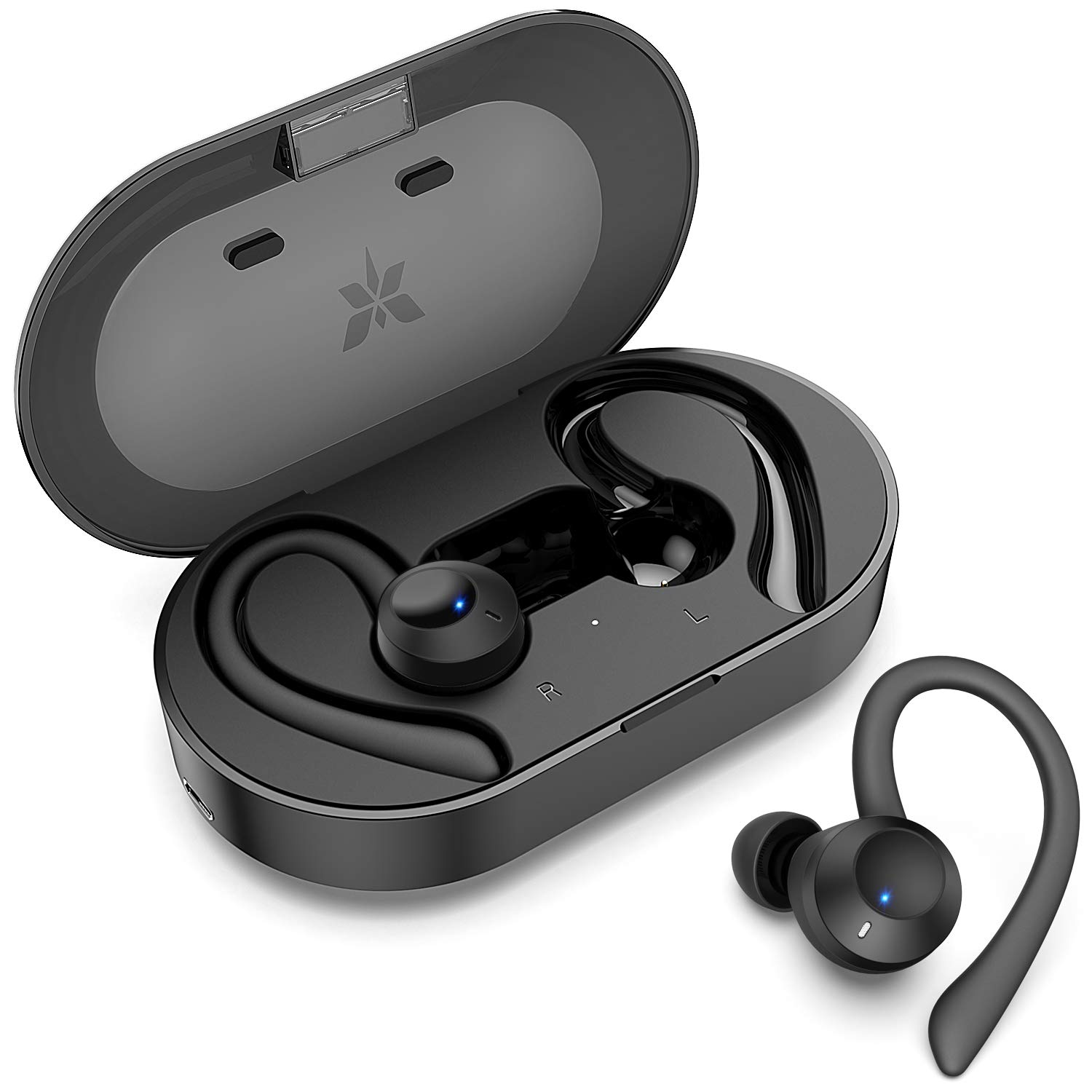 Sports Wireless Earbuds Bluetooth 5.0 Headphones True Wireless Deep Bass in-Ear Mini Stereo IPX7 Waterproof 25H Playtime Wireless Earphones with Charging Case for Running Workout Gym Yoga Black