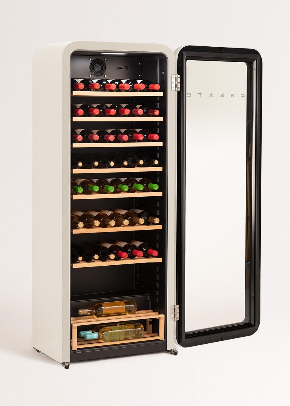 CREATE/WINECOOLER RETRO XXL/Cave à vin électrique 76 bouteilles, blanc cassé/Design rétro, 208L, bouteilles 75cl, matériaux robustes