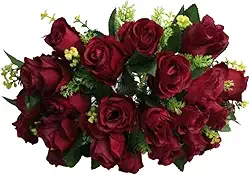 Buquê arranjo de Rosas Artificiais, 24 Flores, 40 cm de Altura cores variadas (Vinho)
