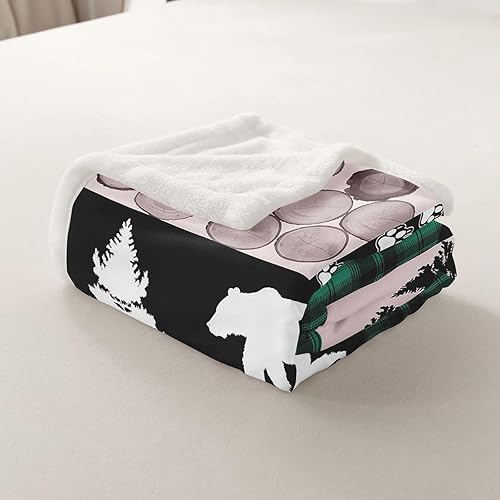 Miniatura 5 de Manfei Manta de retazos, vida silvestre, oso lobo, ciervo, para sofá, manta de cama temática de aventura para niños y niñas, decoración de