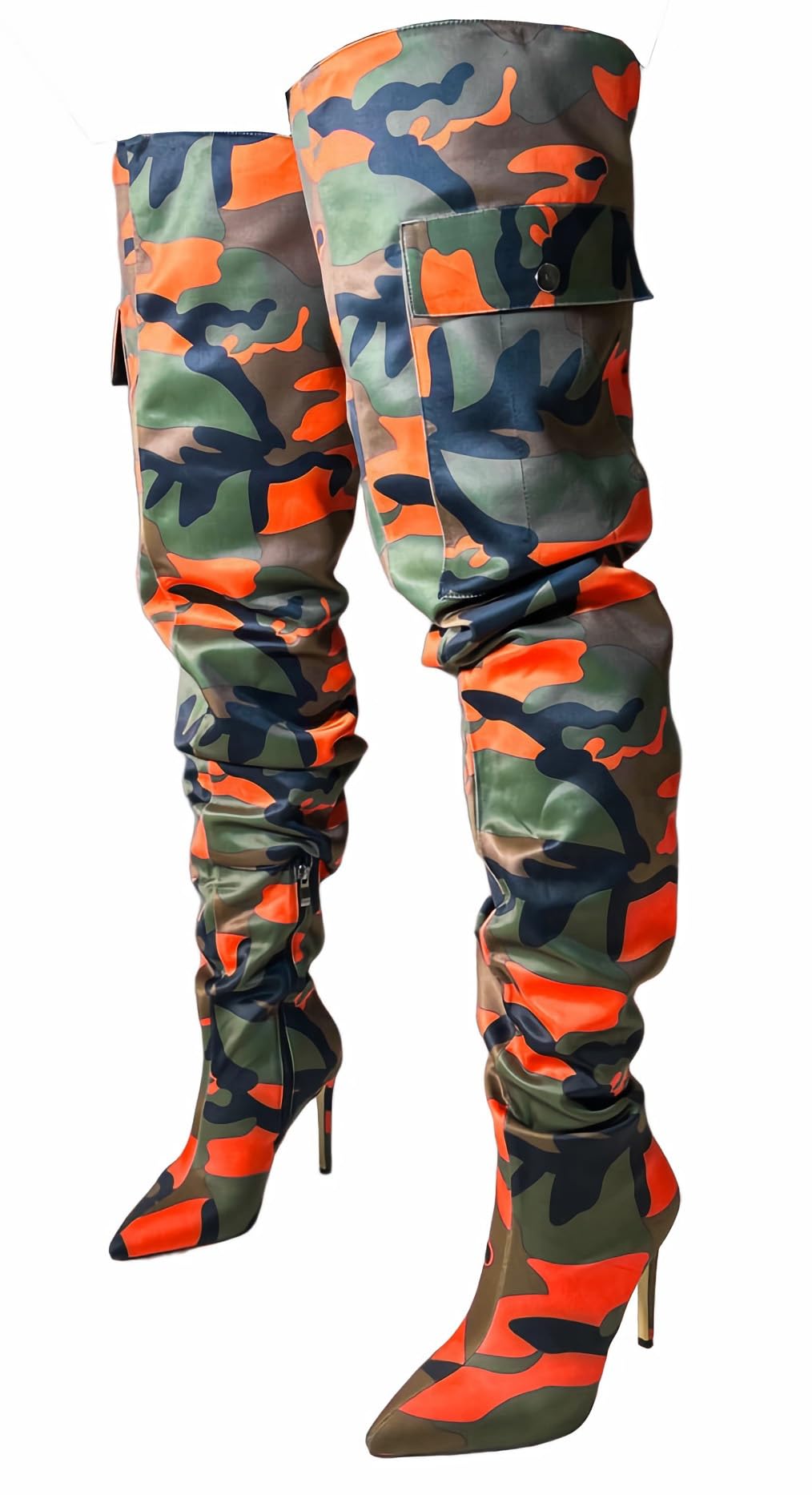 Camo High Heel Thigh High Boots